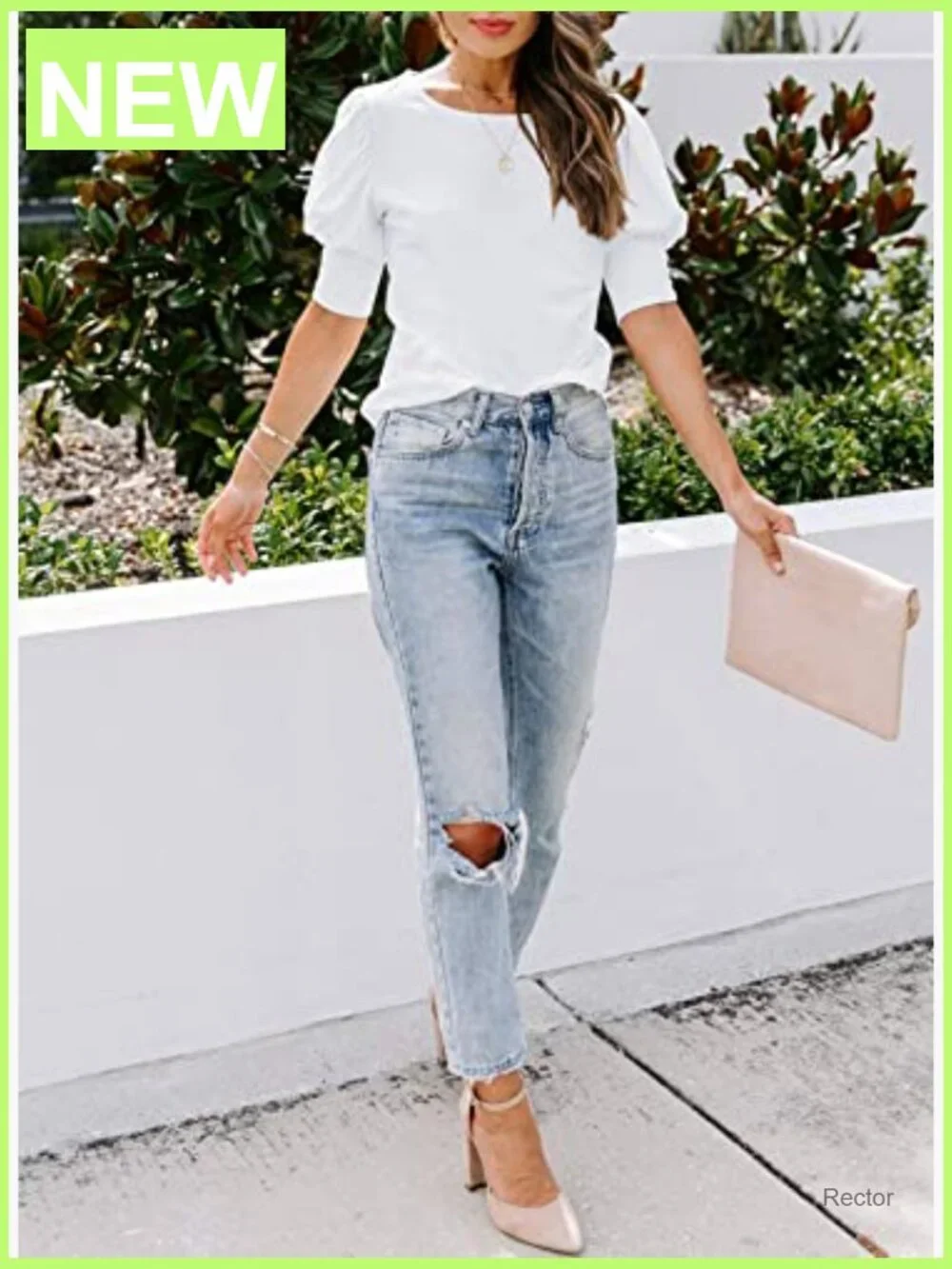 Puff Sleeve Crewneck Loose Casual Blouse Top Summer - Picture 4 of 7